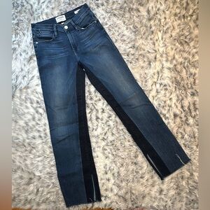 FRAME Mid Rise Straight Leg Blue Jeans w. Two Tone Detail Stretch Denim size 25